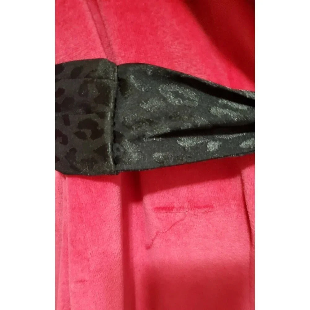 Betsey Johnson Boujie Plush Velour Pink Black Robe - Picture 10 of 12
